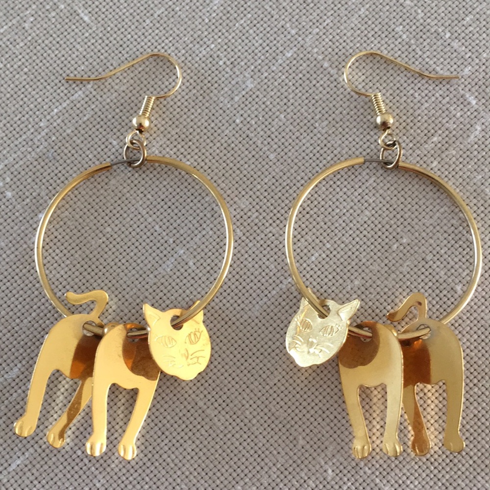 VINTAGE Cat Earrings Pierced Hoops